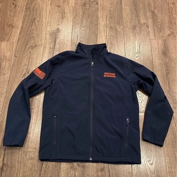 Budweiser Work Jacket Mens Size L Blue Logo American Flag Zip Fleece Lined Beer - Picture 2 of 9